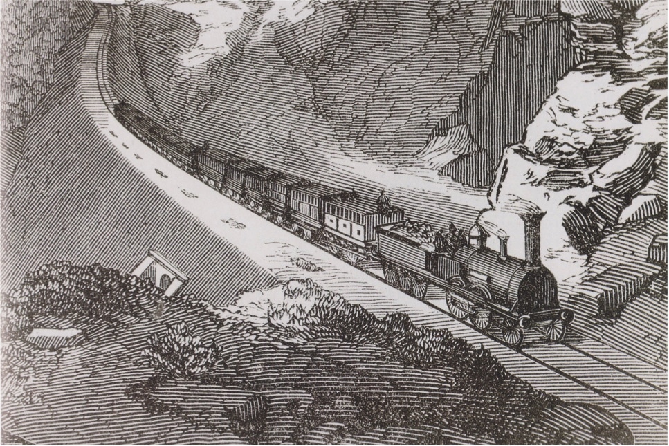 Westfälische Staatseisenbahn am Pass von Neuenheerse, 1855